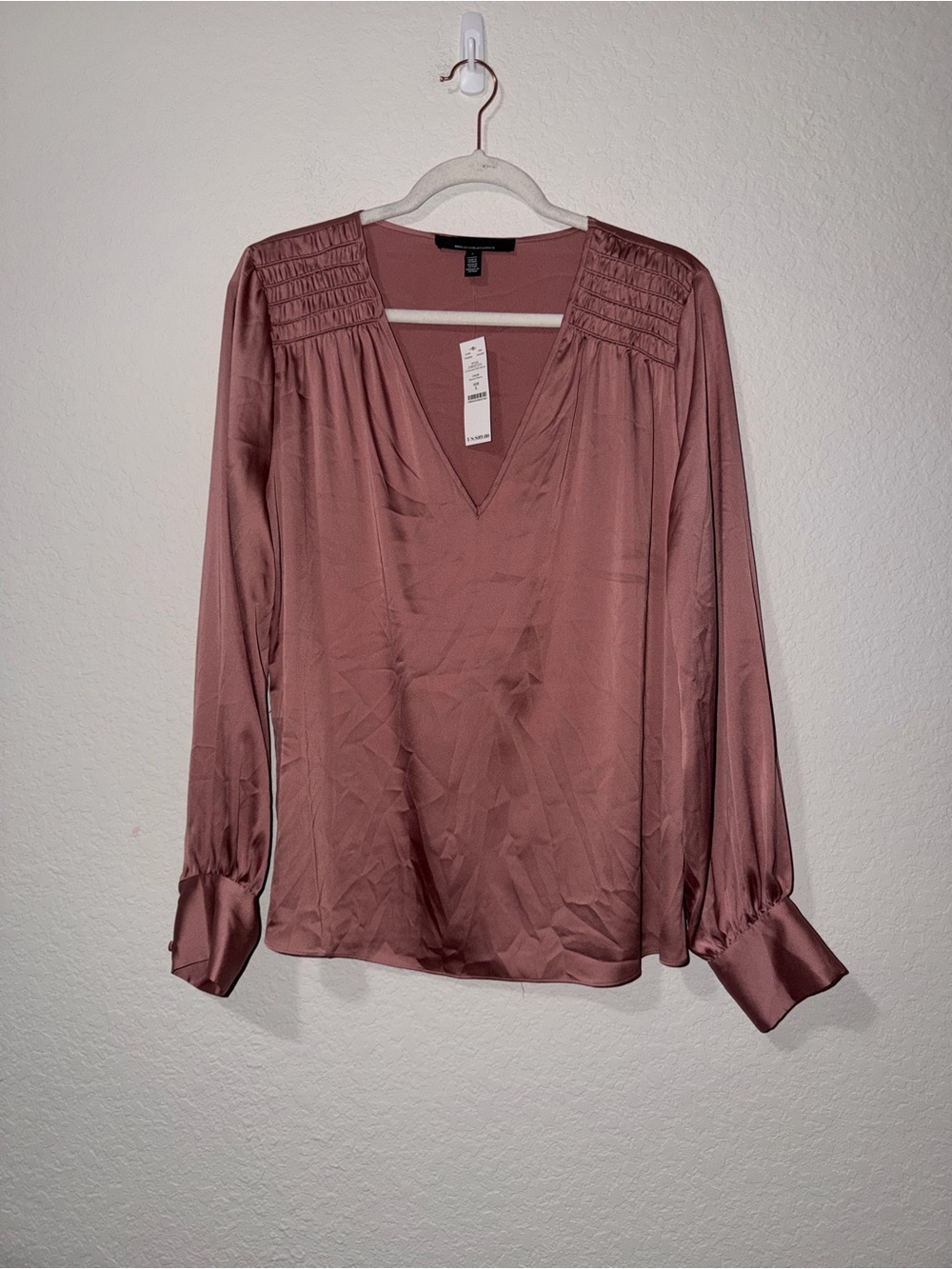 NWT White House Black Market Dusty Rose Satin Blouse